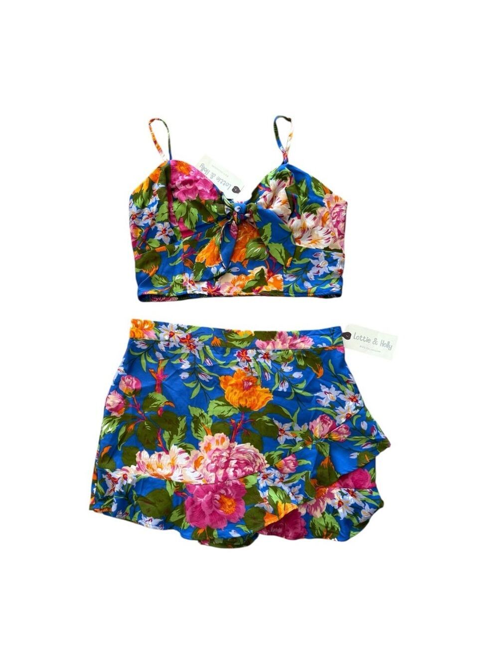 Lottie & Holly BOG Collective Size L Blue Pink Floral Two Piece Set NWT - Picture 3 of 9